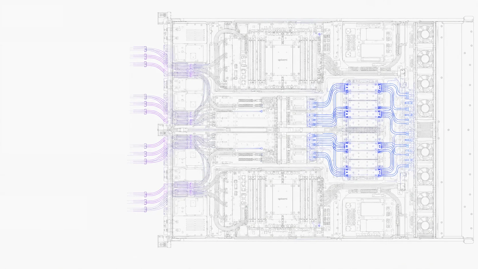 Optical AI server node schematic, top view